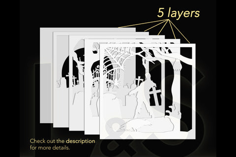 Halloween Lightbox Svg | Layered Shadow Box Template 3D Paper Lights & Silhouettes 