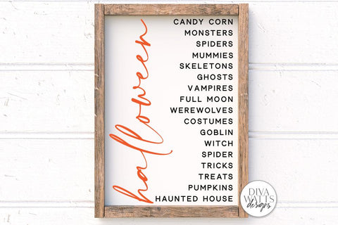 Halloween List SVG | Halloween Modern Farmhouse Sign | DXF and More SVG Diva Watts Designs 