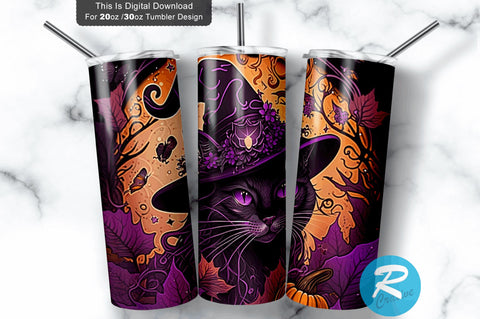 Halloween Magic Cat Witch 20 oz / 30 oz Tumbler PNG Sublimation Regulrcrative 