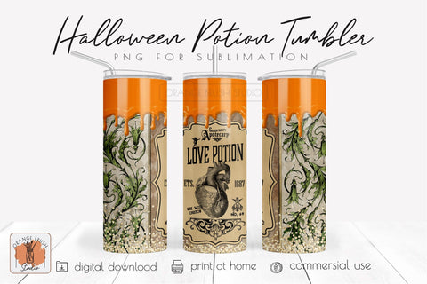 Halloween Magic Potion Tumbler Wrap 20 Oz Skinny Tumbler Sublimation OrangeBrushStudio 