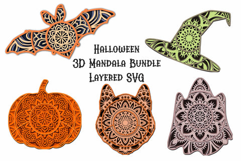 Halloween Mandala Bundle SVG - 5 Layered Mandala Designs SVG Digital Honeybee 