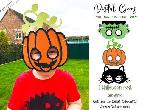 Halloween mask designs, Frankenstein's monster, Cat and Pumpkin SVG / DXF / EPS files SVG Digital Gems 