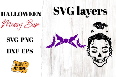 Halloween Messy Bun and Bat SVG. Cut file and sublimation SVG Yustaf Art Store 