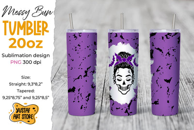 Halloween Messy Bun and bat tumbler sublimation wrap Sublimation Yustaf Art Store 