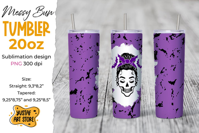 Halloween Messy Bun and bat tumbler sublimation wrap Sublimation Yustaf Art Store 