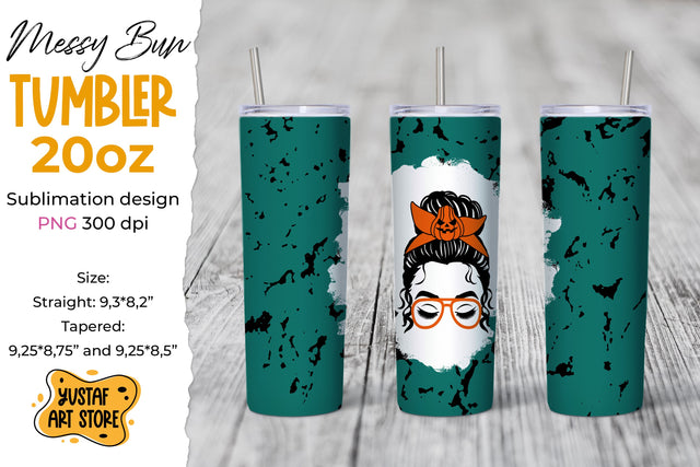 Halloween Messy Bun and pumpkin tumbler sublimation wrap Sublimation Yustaf Art Store 