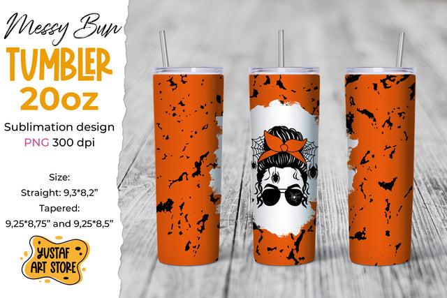Halloween Messy Bun and spider tumbler sublimation wrap Sublimation Yustaf Art Store 