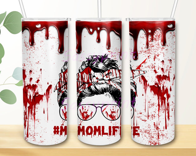 Halloween Messy Bun Hair Blood Tumbler Mom 20oz Skinny Tumbler Sublimation Designs for Straight Tapered PNG File Digital Download Sublimation sassyprint 