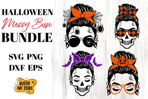 Halloween Messy Bun mini SVG Bundle. SVG Yustaf Art Store 