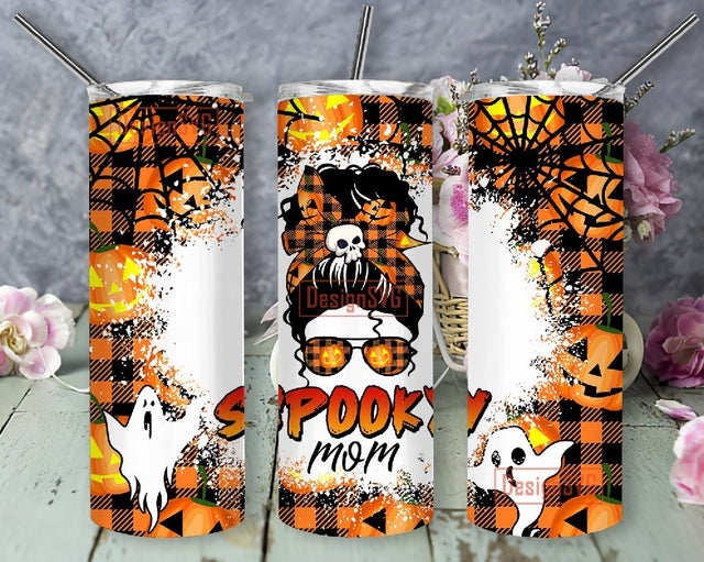 Halloween Messy Bun Mom Life PNG File Digital Download, Spooky Mama 20oz Skinny Tumbler Sublimation Designs for Straight Tapered Tumbler Sublimation DesignSVG 