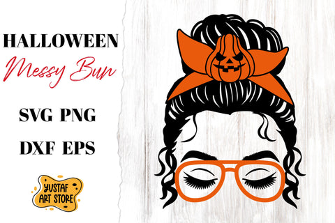 Halloween Messy Bun pumpkin SVG. Cut file and sublimation SVG Yustaf Art Store 