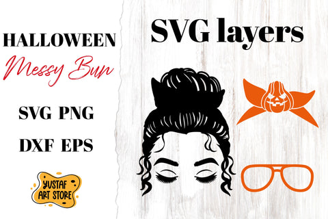 Halloween Messy Bun pumpkin SVG. Cut file and sublimation SVG Yustaf Art Store 
