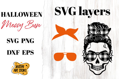 Halloween Messy Bun skull SVG. Cut file and sublimation SVG Yustaf Art Store 