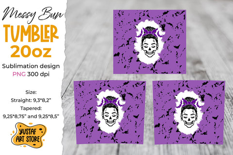 Halloween Messy Bun tumbler sublimation wrap bundle.4 design Sublimation Yustaf Art Store 