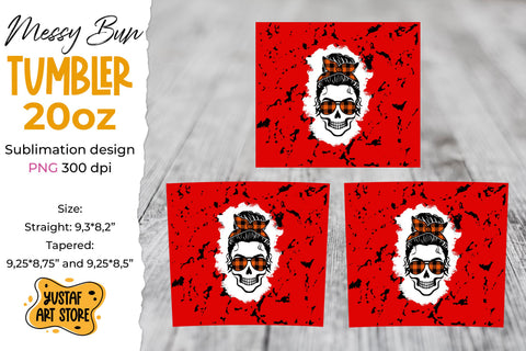 Halloween Messy Bun tumbler sublimation wrap bundle.4 design Sublimation Yustaf Art Store 