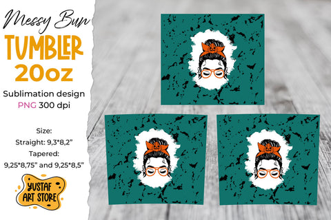 Halloween Messy Bun tumbler sublimation wrap bundle.4 design Sublimation Yustaf Art Store 