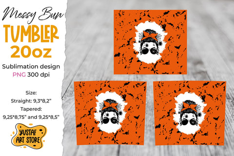 Halloween Messy Bun tumbler sublimation wrap bundle.4 design Sublimation Yustaf Art Store 
