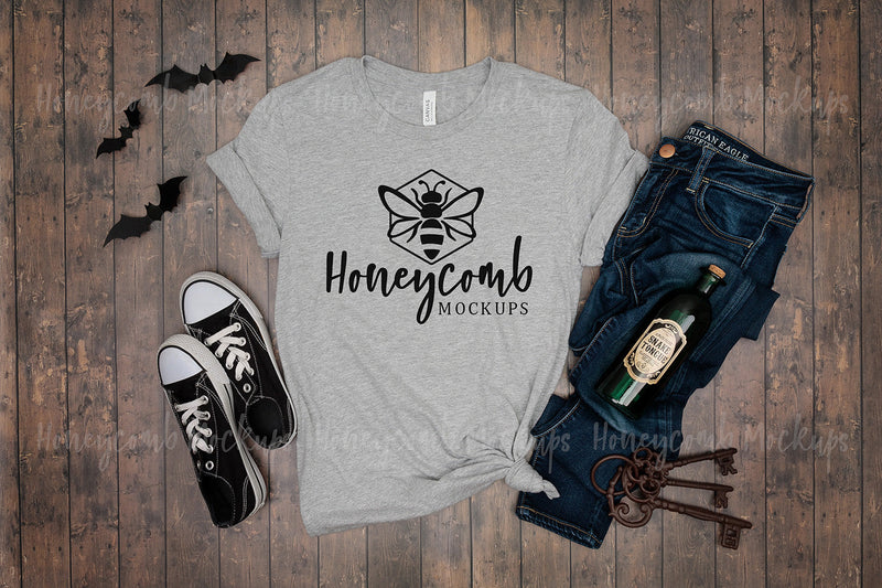 Halloween Mockup, Athletic Heather Bella Canvas 3001, Grey T-Shirt Mockup Mock Up Photo Honeycomb Mockups 