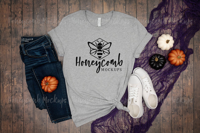Halloween Mockup, Bella Canvas 3001 Athletic Heather Mockup, Fall Mockup, Grey T-Shirt Mockup Mock Up Photo Honeycomb Mockups 