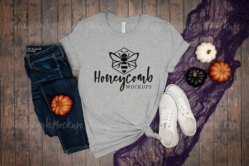 Halloween Mockup, Bella Canvas 3001 Athletic Heather Mockup, Fall Mockup, Grey T-Shirt Mockup Mock Up Photo Honeycomb Mockups 