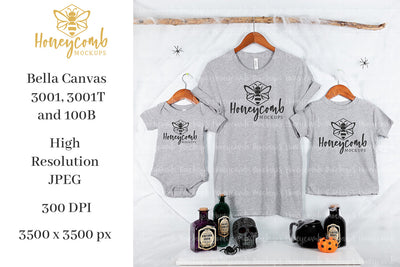 Halloween Mommy and Me Mockup, Bella Canvas 3001, Bella Canvas 3001T, Bella Canvas 100B, Family Mockup, Bella Canvas Athletic Heather, Matching Mockup, Kids Mockup Mock Up Photo Honeycomb Mockups 