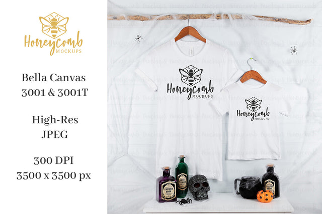 Halloween Mommy and Me Mockup, Mom and Toddler Matching Mockup, Bella Canvas 3001 White, 3001T White, Halloween Mockup Mock Up Photo Honeycomb Mockups 