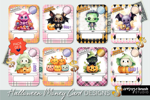 Halloween Money Card Bundle, Printable PNG Designs Sublimation OrangeBrushStudio 