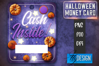 Halloween Money Card PNG Design | Halloween Money Holder | Pumpkin PNG Sublimation Fly Design 