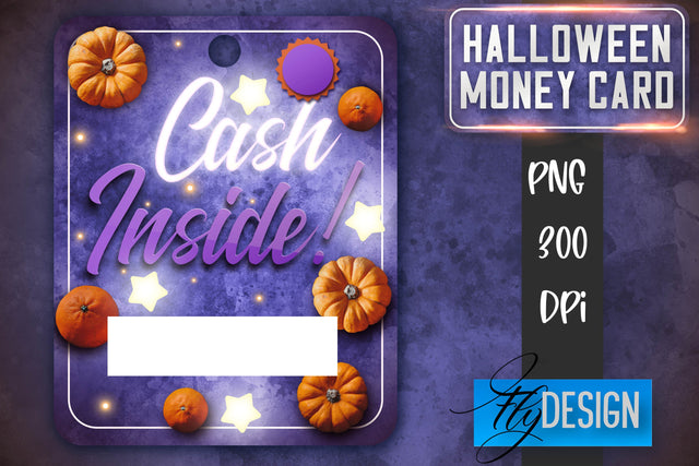 Halloween Money Card PNG Design | Halloween Money Holder | Pumpkin PNG Sublimation Fly Design 