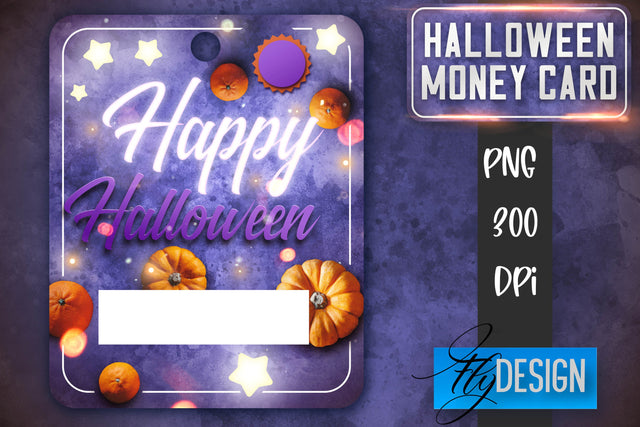 Halloween Money Card PNG Design | Halloween Money Holder | Pumpkin PNG Sublimation Fly Design 