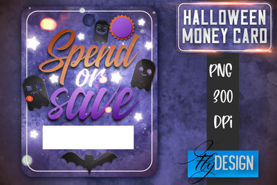 Halloween Money Card PNG Design | Halloween Money Holder | Pumpkin PNG Sublimation Fly Design 