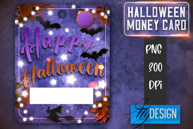 Halloween Money Card PNG Design | Halloween Money Holder | Pumpkin PNG Sublimation Fly Design 