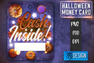 Halloween Money Card PNG Design | Halloween Money Holder | Pumpkin PNG Sublimation Fly Design 