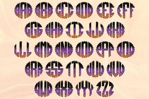 Halloween Monogram PNG, Black And Orange Ombre Alphabet Doodle Set Sublimation Crafty Mama Studios 