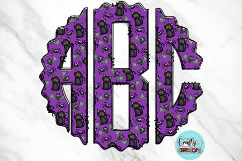 Halloween Monogram PNG, Purple Cat Alphabet Doodle Set Sublimation Crafty Mama Studios 