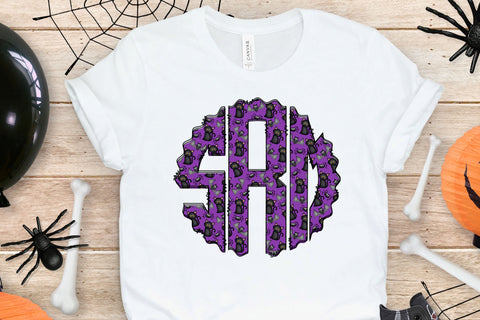 Halloween Monogram PNG, Purple Cat Alphabet Doodle Set Sublimation Crafty Mama Studios 