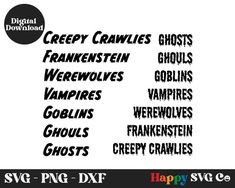 Halloween Monster Names SVG Bundle SVG The Happy SVG Co 