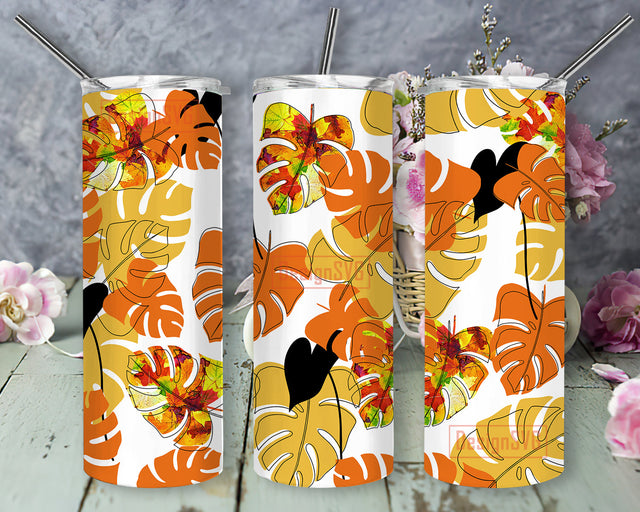 Halloween Monstera Leaf Full Tumbler Wrap, Tropical Leaf 20oz Skinny Tumbler, Fall Leaves Tumbler Png, Monstera Sublimation Design, Digital Download Sublimation DesignSVG 