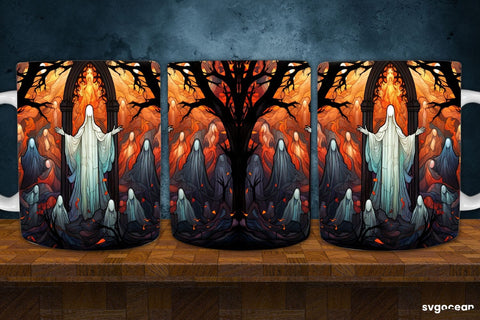 Halloween Monsters Mug Wrap | 11 Oz | Stained Glass Sublimation Sublimation SvgOcean 