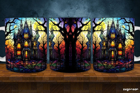Halloween Monsters Mug Wrap | 11 Oz | Stained Glass Sublimation Sublimation SvgOcean 