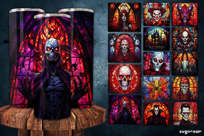Halloween Monsters Tumbler Wrap | 20 Oz | Stained Glass Sublimation Sublimation SvgOcean 