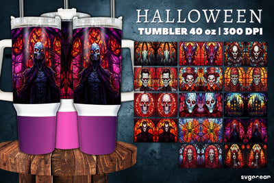 Halloween Monsters Tumbler Wrap | 40 Oz | Stained Glass Sublimation Sublimation SvgOcean 
