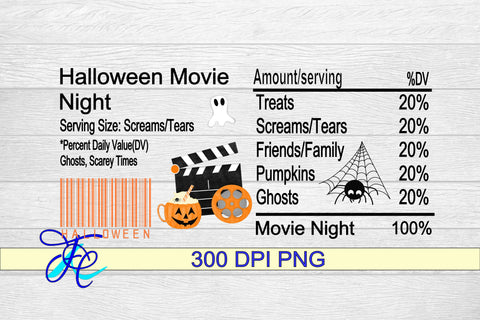 Halloween Movie Night Nutrition Label Digital Pattern Family Creations 