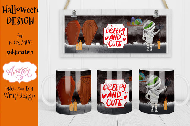 Halloween mug sublimation design, creepy and cute PNG Sublimation Amorclipart 