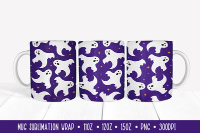 Halloween Mug Sublimation Design. Cute Ghosts Mug Wrap Sublimation LaBelezoka 