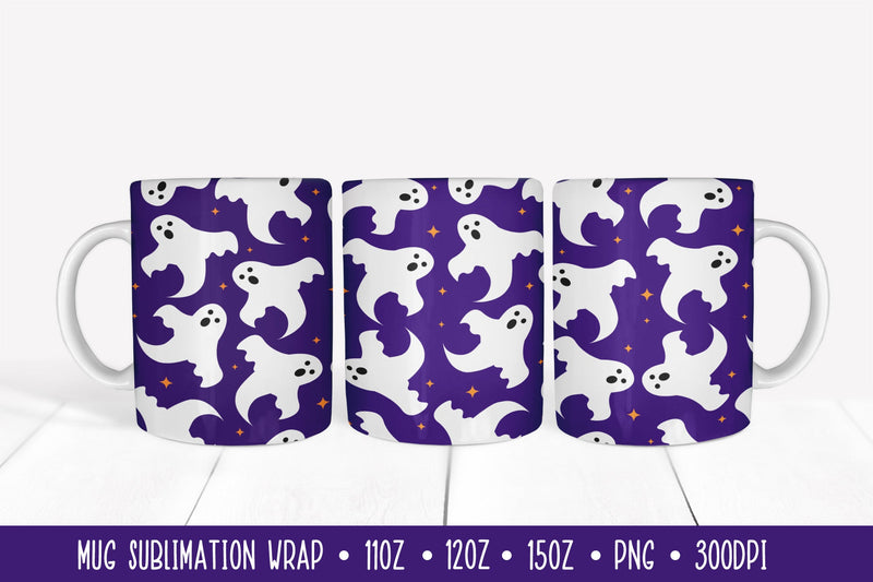 Halloween Mug Sublimation Design. Cute Ghosts Mug Wrap Sublimation LaBelezoka 