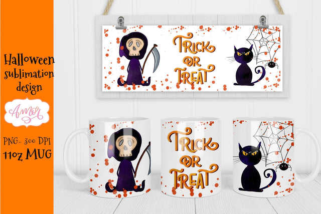 Halloween mug sublimation design, trick or treat png Sublimation Amorclipart 