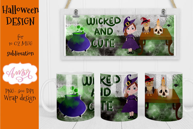 Halloween mug sublimation design, wicked and cute PNG Sublimation Amorclipart 