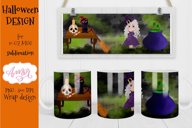 Halloween mug sublimation design, witch mug png Sublimation Amorclipart 
