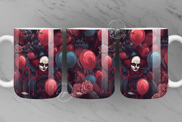 Halloween Mug Wrap, Clown with Balloons, Spooky Mug Wrap, Horror Design, Creepy, Coffee Mug PNG, 11 & 15 Oz Mug Sublimation, Digital File Sublimation Syre Digital Creations 